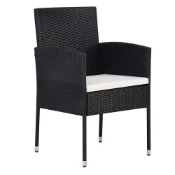 Ensemble de salle à manger de jardin de 3 pièces avec coussins - Rattan poly noir. 