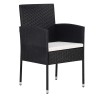 Ensemble de salle à manger de jardin de 3 pièces avec coussins - Rattan poly noir. 