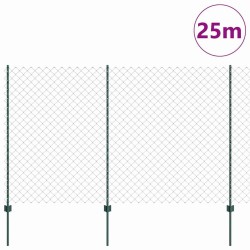 Clôture en maillon de chaîne avec 22 poteaux U Vert 1,6x25 m Acier 