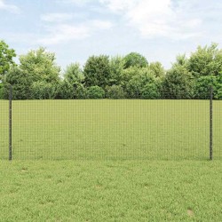 Clôture en fil soudé avec 22 poteaux U gris 0.8x50 m en acier 