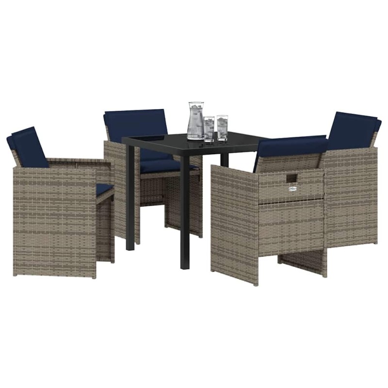 Set de 5 pièces de jardin avec coussins gris en poly rotin 