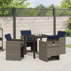 Set de 5 pièces de jardin avec coussins gris en poly rotin 
