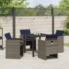 Set de 5 pièces de jardin avec coussins gris en poly rotin 