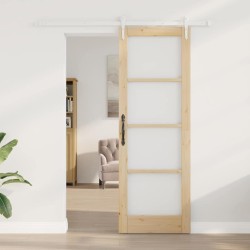 Porte coulissante avec kit de quincaillerie 73,5x211 cm en bois massif de pin 