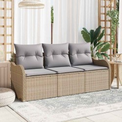 Ensemble de canapé de jardin 3 pièces avec coussins beige en poly rotin. 