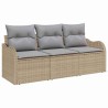 Ensemble de canapé de jardin 3 pièces avec coussins beige en poly rotin. 