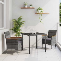 Set de jardin 3 pièces en rotin synthétique gris 