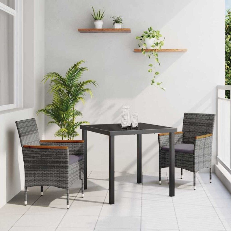 Set de jardin 3 pièces en rotin synthétique gris 