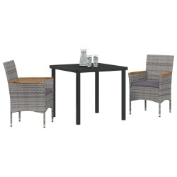 Set de jardin 3 pièces en rotin synthétique gris 