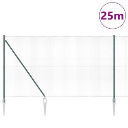 Clôture en Fil Soudé avec 13 Piquets Verts 1.6x25 m en Acier 
