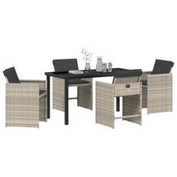 Ensemble de jardin : 5 pièces avec coussins en poly rotin gris clair 