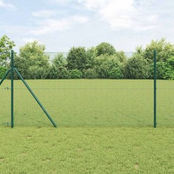 Clôture en fil soudé avec 13 poteaux verts 1.4x25 m en acier 