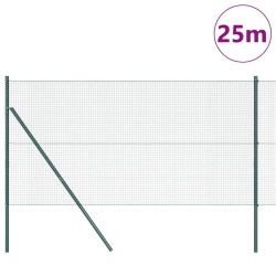 Clôture en fil soudé avec 13 poteaux verts 1.4x25 m en acier 