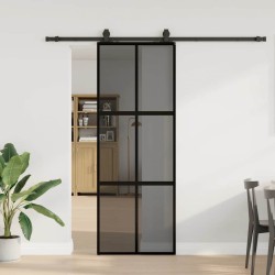 Porte coulissante kit quincaillerie noir 76x205 cm verre trempé 