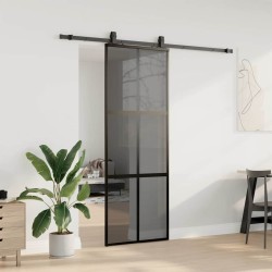 Porte coulissante kit quincaillerie noir 76x205 cm verre trempé 