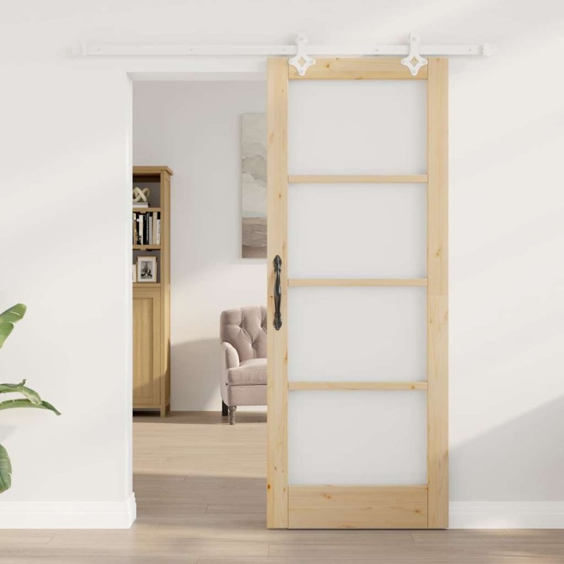 Ensemble de porte coulissante avec matos 78x202 cm en bois massif de pin 