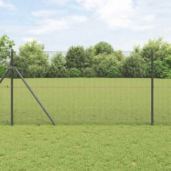Clôture en fil de fer soudé avec 13 poteaux Gris 1.4x25 m Acier 
