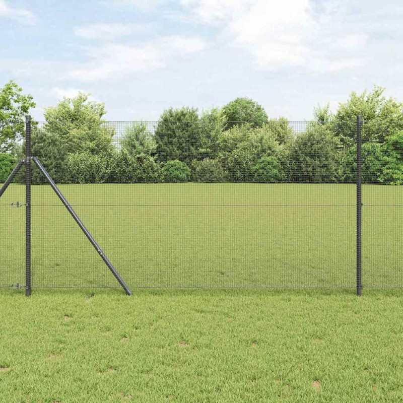 Clôture en fil de fer soudé avec 13 poteaux Gris 1.4x25 m Acier 