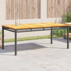 Table de jardin noir 180x90x75 cm résine tressée et bois acacia 