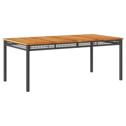 Table de jardin noir 180x90x75 cm résine tressée et bois acacia 