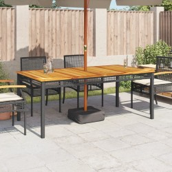 Table de jardin noir 180x90x75 cm résine tressée et bois acacia 