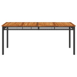 Table de jardin noir 180x90x75 cm résine tressée et bois acacia 