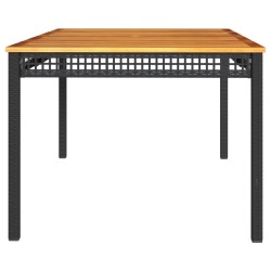 Table de jardin noir 180x90x75 cm résine tressée et bois acacia 