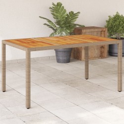 Table de jardin beige 150x90x75 cm résine tressée bois d'acacia 