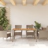Table de jardin beige 150x90x75 cm résine tressée bois d'acacia 