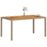 Table de jardin beige 150x90x75 cm résine tressée bois d'acacia 