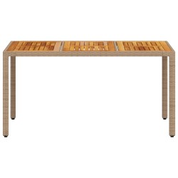 Table de jardin beige 150x90x75 cm résine tressée bois d'acacia 