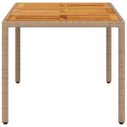 Table de jardin beige 150x90x75 cm résine tressée bois d'acacia 
