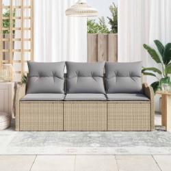 Ensemble de Canapés de Jardin de 3 Pièces avec Coussins Beige Poly Rotin 
