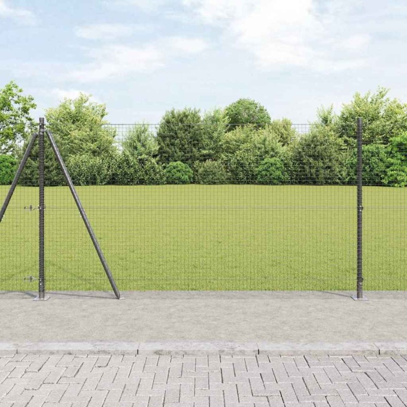 Clôture à Mailles Soudées avec 13 Poteaux à Flasques Gris 1,2x25 m Acier 