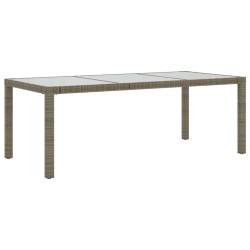 Table de jardin Gris 190x90x75 cm Verre trempé/résine tressée 
