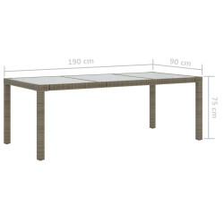 Table de jardin Gris 190x90x75 cm Verre trempé/résine tressée 
