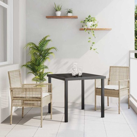 Ensemble de salle à manger de jardin 3 pièces avec coussins en rotin poly beige 