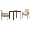 Ensemble de salle à manger de jardin 3 pièces avec coussins en rotin poly beige 