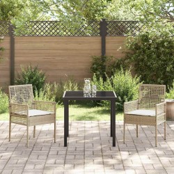 Ensemble de salle à manger de jardin 3 pièces avec coussins en rotin poly beige 