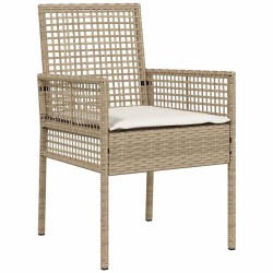Ensemble de salle à manger de jardin 3 pièces avec coussins en rotin poly beige 