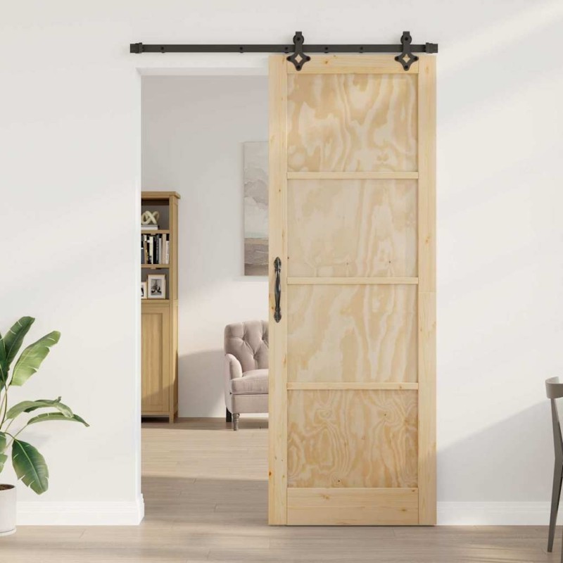 Porte Coulissante avec Kit de Quincaillerie 'ORKDAL'en Bois de Pin Massif 