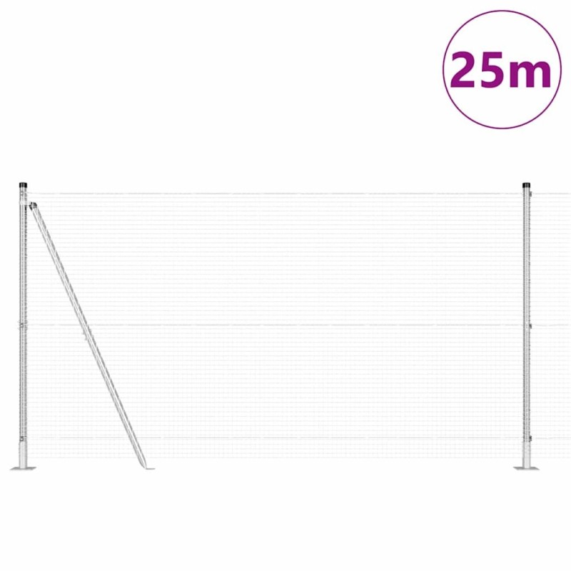 Clôture en fil soudé avec 13 poteaux flangés 1.2x25 m en acier galvanisé 