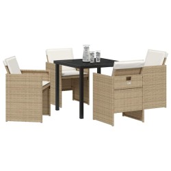 Set de jardin 5 pièces avec des coussins en rotin polyéthylène beige 