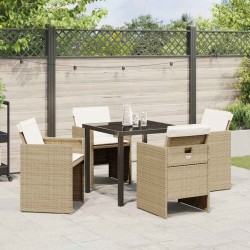 Set de jardin 5 pièces avec des coussins en rotin polyéthylène beige 