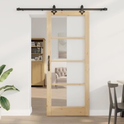 Porte coulissante avec quincaillerie 'ORKDAL'Bois massif & Verre 