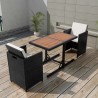 Ensemble de bistro 3 pcs avec coussins résine tressée noir 