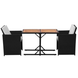 Ensemble de bistro 3 pcs avec coussins résine tressée noir 