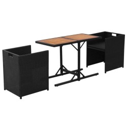 Ensemble de bistro 3 pcs avec coussins résine tressée noir 