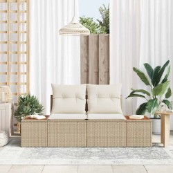 Canapé de jardin 2 places avec coussins Beige Rotin Poly 