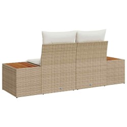 Canapé de jardin 2 places avec coussins Beige Rotin Poly 